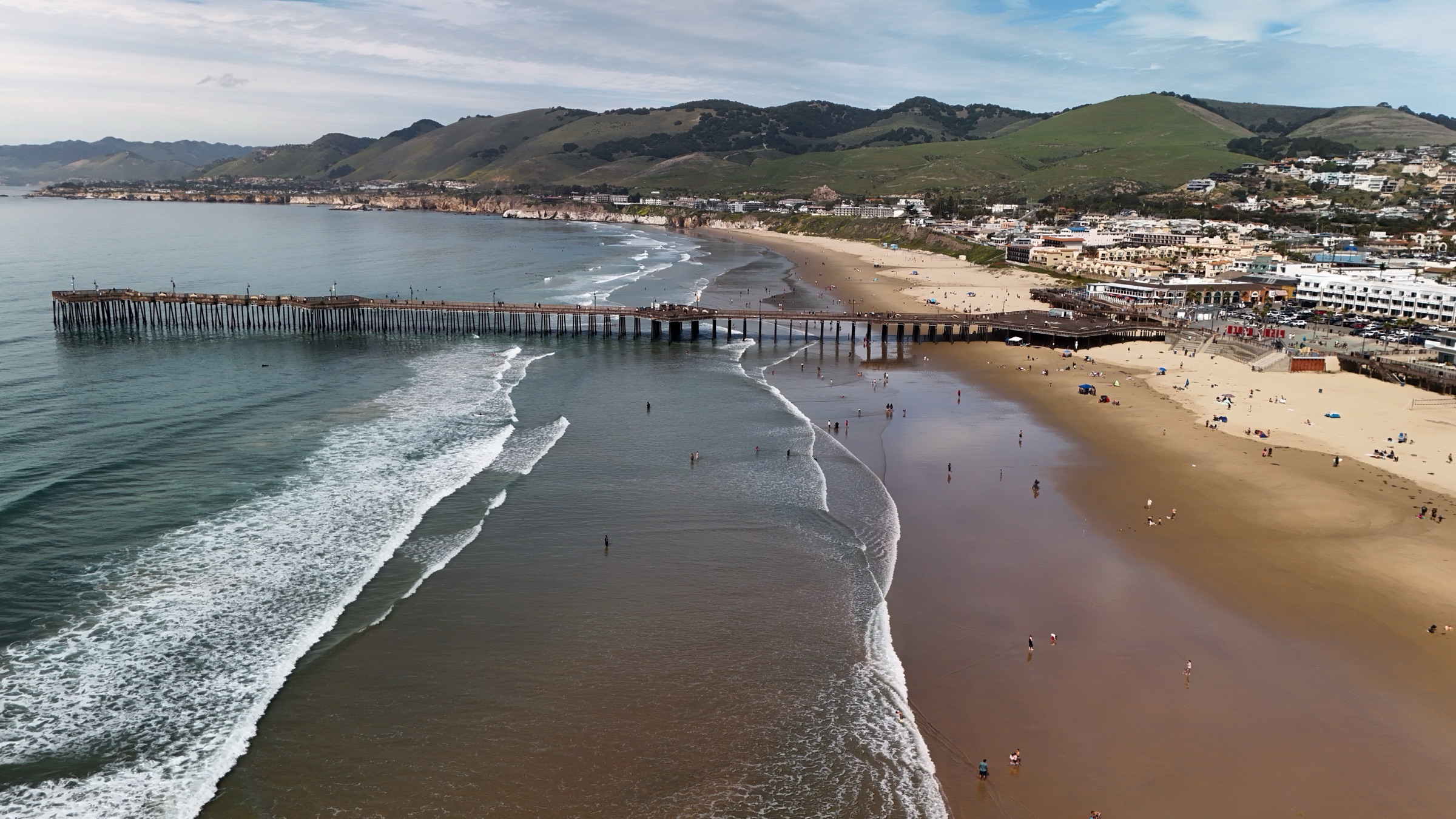 The Pismo Beach pier and coastline on California's Central Coast